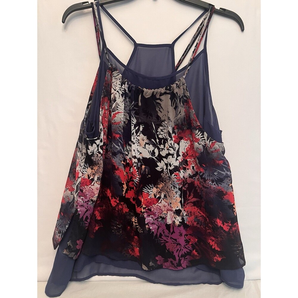 Hang Ten Y2K 2-Piece Layer Floral Chiffon Tank Top Set XL Navy Layered Boho EUC